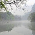 fog on peach blossom river in Guilin